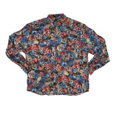 Vintage 90s bold floral roses blue pink green abstract pattern long sleeve rayon shirt size XL by St